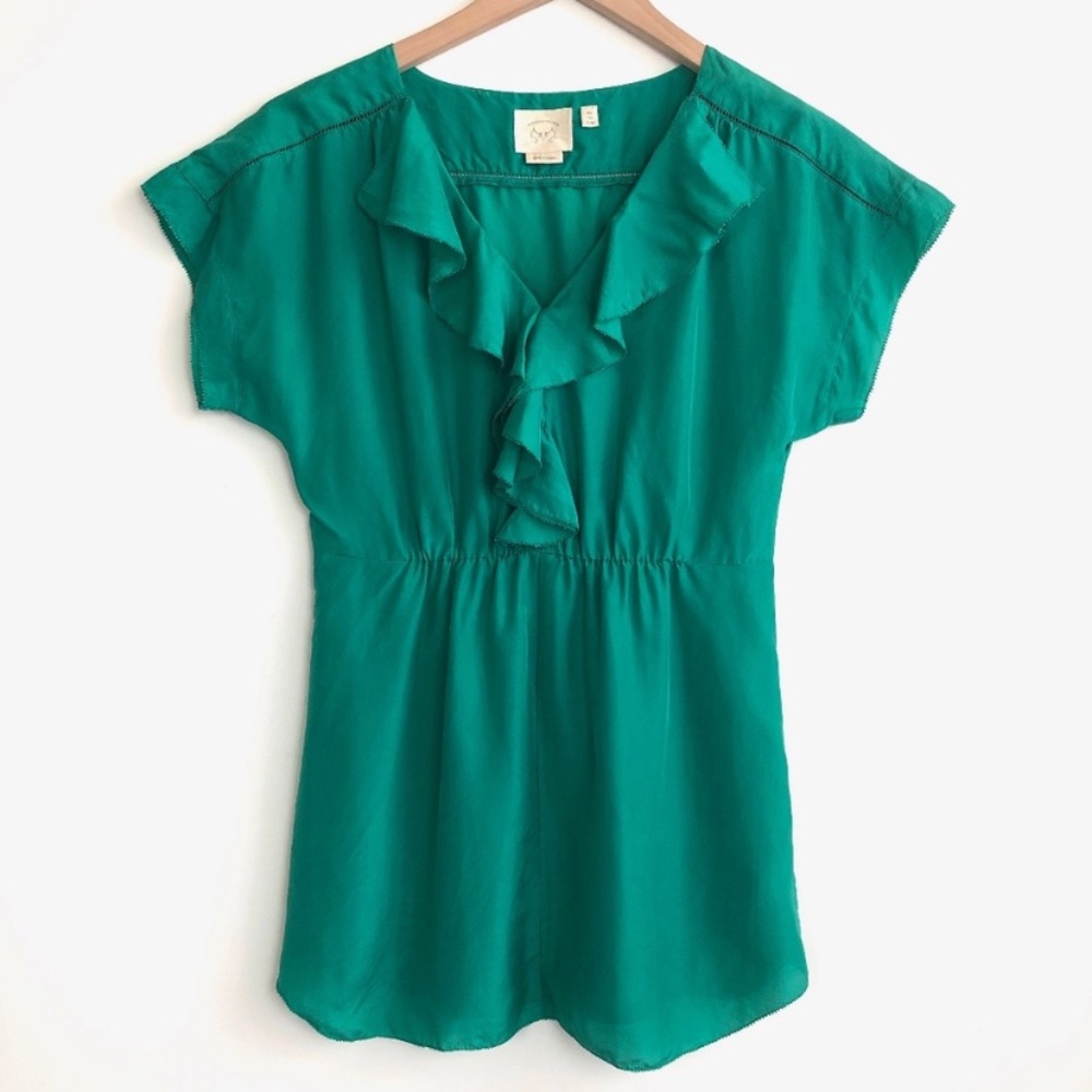 Anthropologie Vanessa Virginia Green Silk Blouse 4